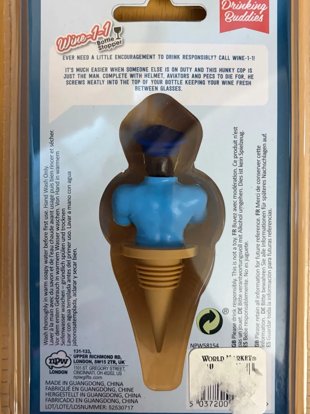 NPW Drinking Buddies Blue & Tan Police Wine Bottle Stopper - Wine-1-1 NEW
